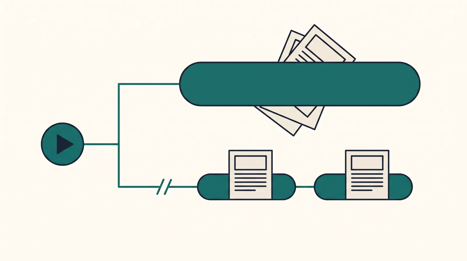 One source splitting two ways: a single address rotating two page variants behind it, versus two separate addresses each with its own page and a broken connecting line