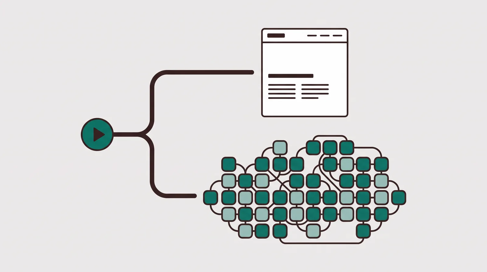 A single decision forking into one standalone landing page on one path and a broad cluster of connected tools on the other