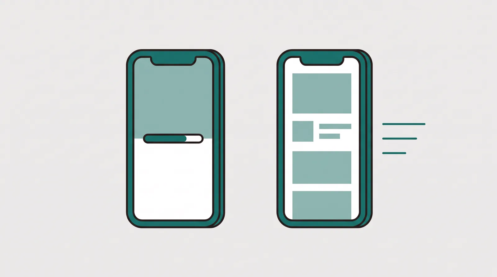 Two phones: one page still loading, the other fully painted and instant, illustrating mobile page speed