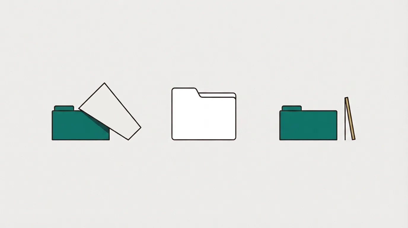 Three fee shapes: a short bar with a wedge on the left, an empty folder in the middle, and a short bar with a thin slice on the right