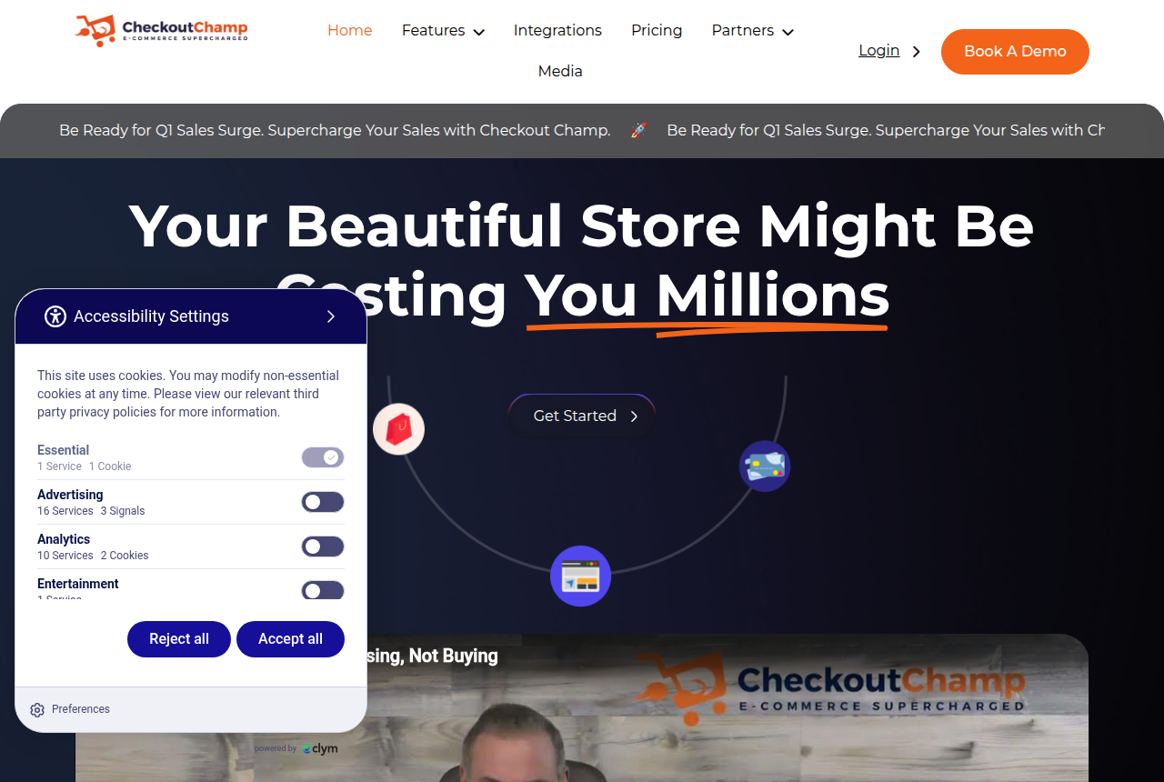 Checkout Champ home page headline: your beautiful store might be costing you millions