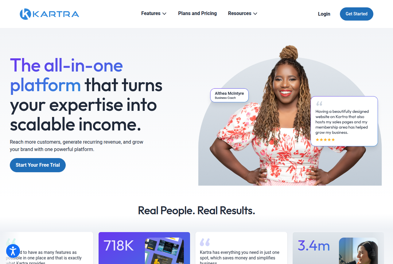 Kartra home page: the platform that turns your expertise into scalable income
