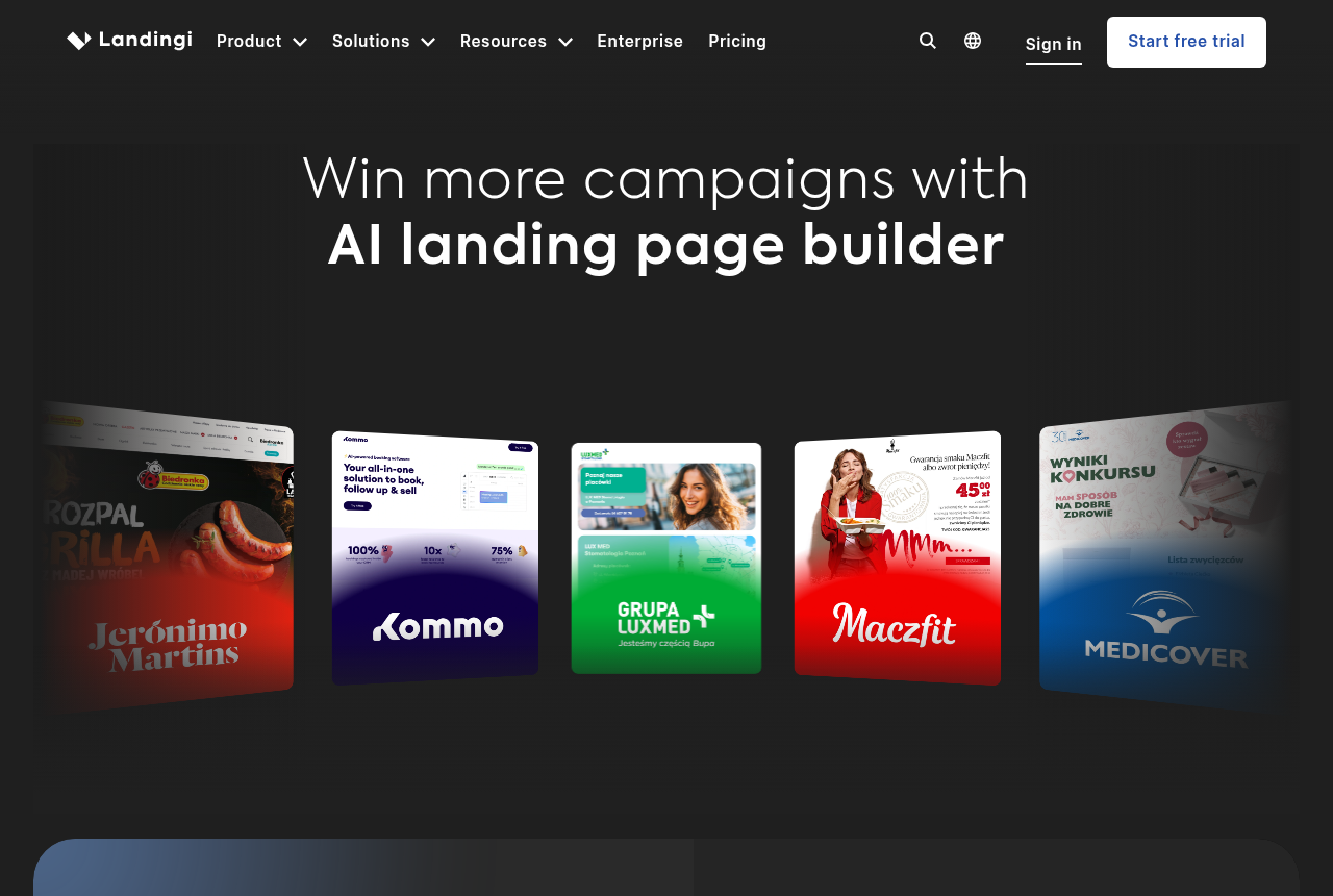 Landingi home page for its AI landing page platform